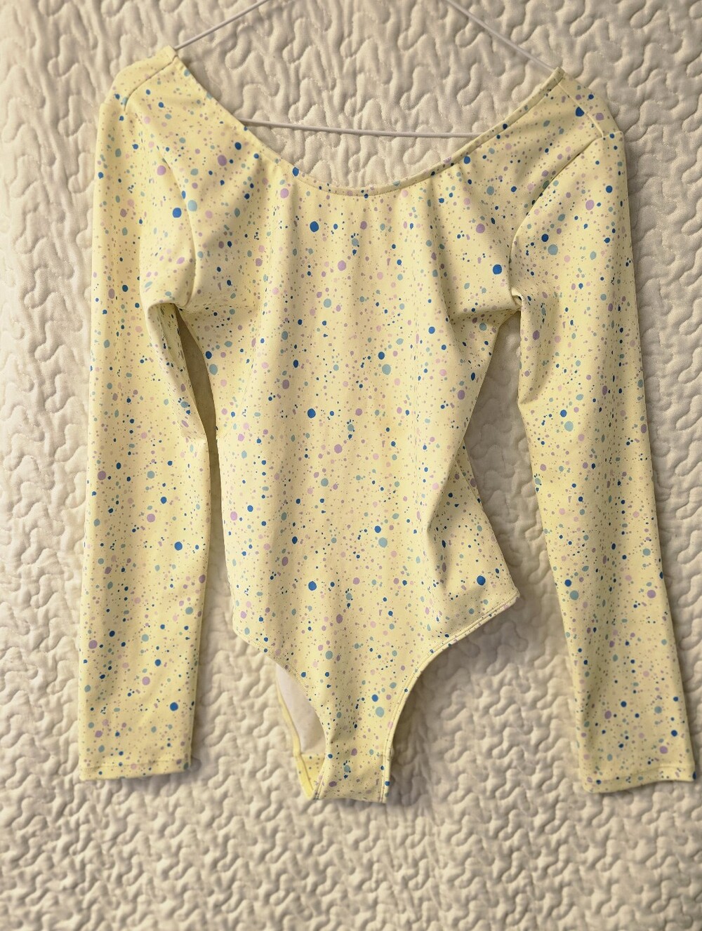 Light Yellow Speckled Long Sleeve Leotard One Piece - XL